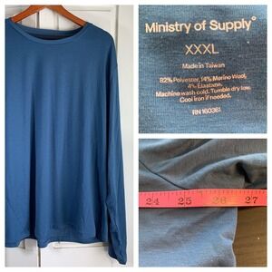 Ministry of Supply Mens Long Sleeve‎ Crew Neck Merino Wool Blend Shirt XXXL Blue